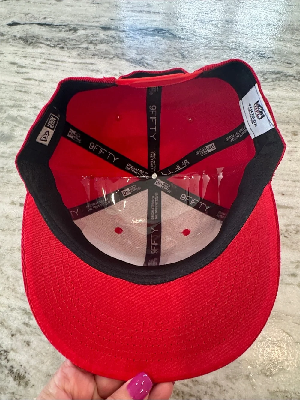 San Francisco 49ers New Era 9Fifty SnapBack Hat Embroidered Wordmark Red Black